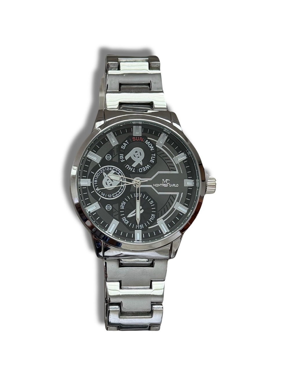 Montre Carlo Stainless Steel Men's Watch - Silver Tone, Black Dial NWOT - Picture 1 of 6